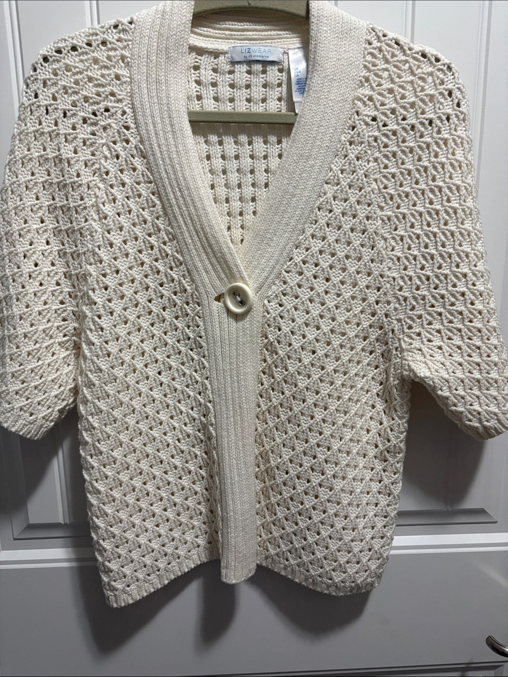 Liz Claiborne Lizwear L Cream Open Knit Cardigan Crochet